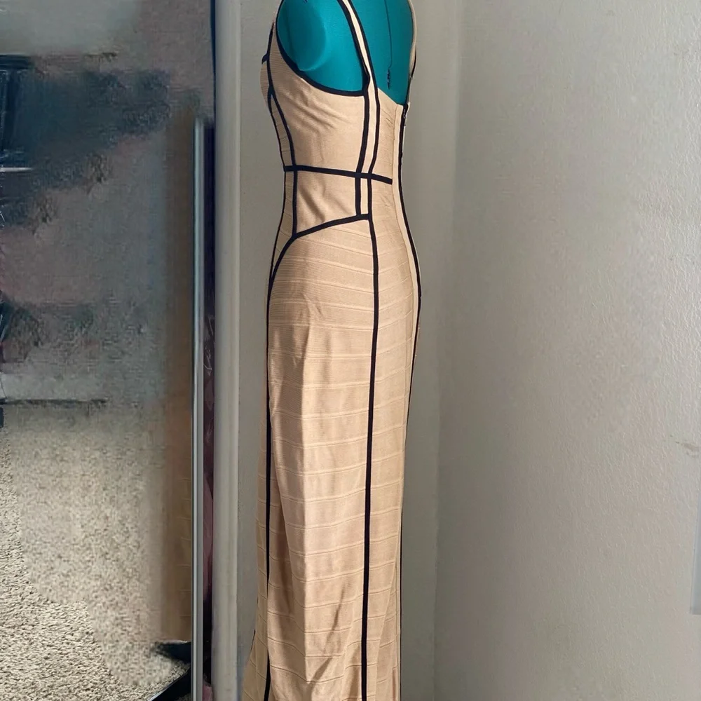 Herve Leger Tan and Black Maxi Bandage Dress Size M - Picture 2 of 7